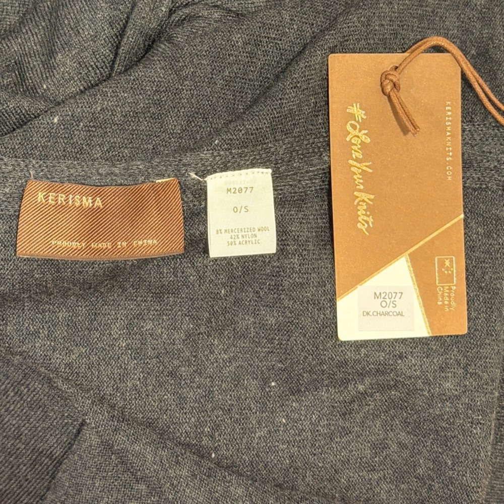 Kerisma Knits Women's One Size Charcoal Gray Poncho Sweater‎ Cowl Neck NWT - Picture 3 of 6